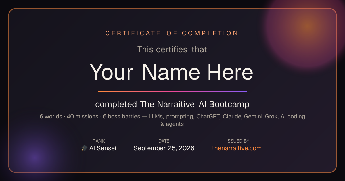 Sample AI Bootcamp certificate